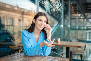 happy woman talking at phone happy smiling