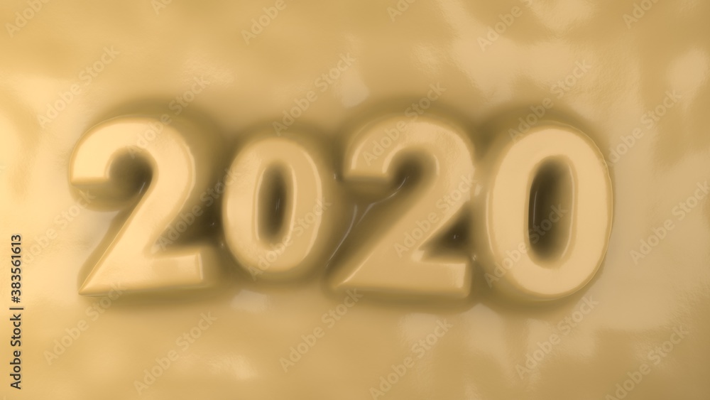 Poster 3d rendering of the new year's date 2020. date on a yellow background. gelatinous new year. the numb