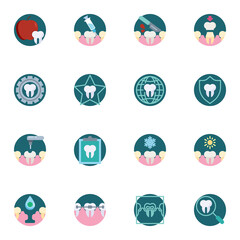 Dental treatment flat icons set