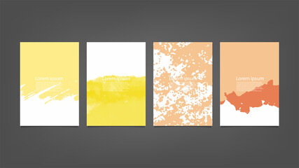 Big set of bright vector yellow watercolor on vertical black background for brochure poster or flyer