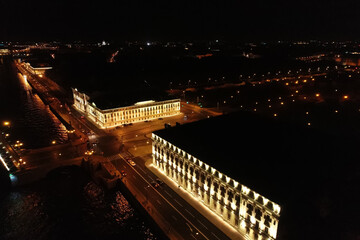 Aerial Townscape of Saint Petersburg City at Night. Central District