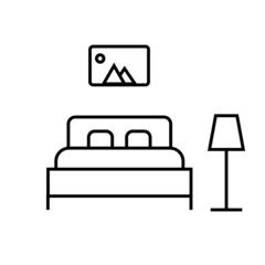 bedroom thin line icon, hotel and sleep, bed sign, vector graphics, A alinear pattern on A on white background