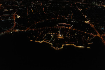 Aerial Townscape of Saint Petersburg City at Night. Peter Pavels Fortress