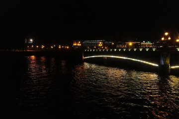 Fototapeta na wymiar Aerial Townscape of Saint Petersburg City at Night. Troitskiy Bridge