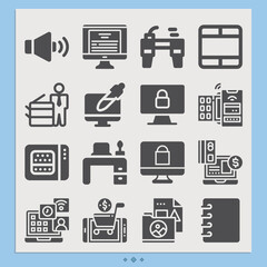 Simple set of notebook related filled icons.