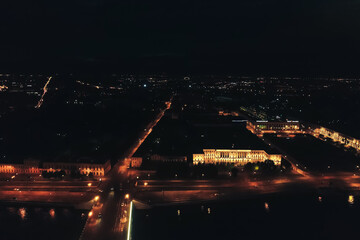 Aerial Townscape of Saint Petersburg City at Night. Kalininsky District