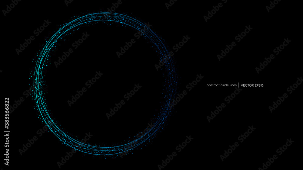 Aufkleber vector abstract wavy circles lines round frame blue color with dot particles flowing isolated on bla