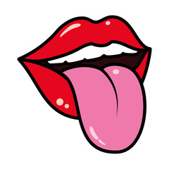 pop art sexy lips showing the tongue, line and fill style