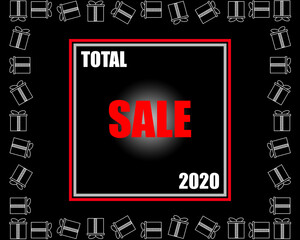 Total sale 2020. The design of the banner. Black background.