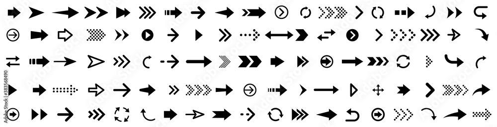 Poster arrows set black icons.arrows collection. big set of arrows design. arrow icon.modern simple arrows 