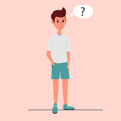 vector illustration of a confused adult man. with bubbles and full of question marks.