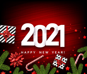 2021 sign on red christmas background.