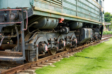 Fototapeta na wymiar Railroad tracks and locomotives in the wild