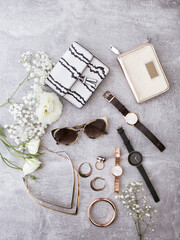 Fashion flat lay composition of female Jewellery