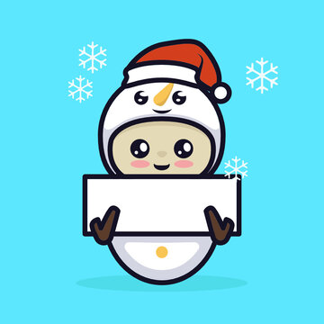 Cute boy with snowman Santa Claus Christmas holding invitation banner