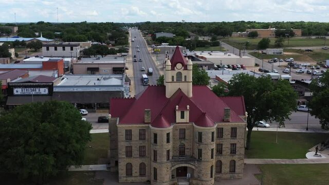 Courthouse Blocking a Highway Through a Small Town, Brady, Texas, USA