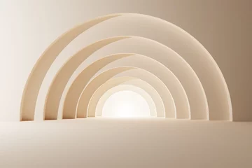 Pastellhintergrund-Bogentunnel mit leuchtenden architektonischen Elementen 3D-Darstellung © boval