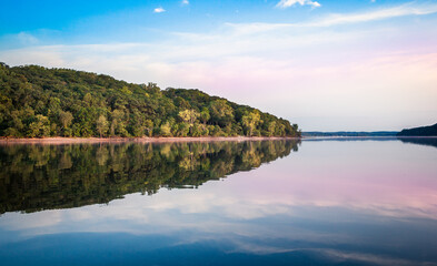 Idyllic crystal clear, mirror reflecting lake in Wisconsin.