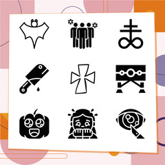 Simple set of 9 icons related to persecution