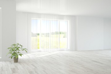 White empty room. Scandinavian interior design. 3D illustration