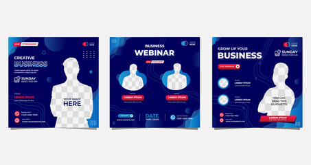 Collection of social media post templates. Vector graphic of aquatic background with blue color and wave shapes, perfect for business webinars, marketing, online class and other online seminar