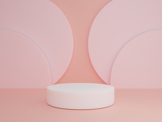 Scene with podium for mock up presentation in pink color and minimalism style with copy space, 3d render abstract background