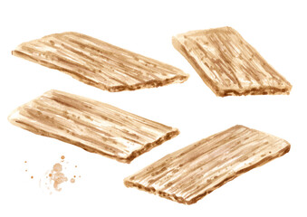 Crispbreads set. Watercolor hand drawn illustration, isolated on white background