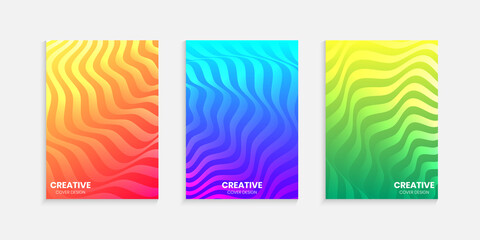 Halftone gradients minimal cover design set with wavy lines