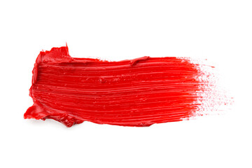 Red colored brush stroke paiting over isolated background, canvas watercolor texture, red lipstick...