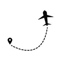 Airplane line path vector icon on white background