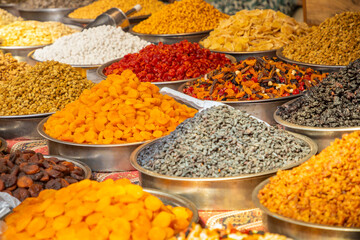 Assorted nuts and dried fruits in turkish market in Antalia, Turkey