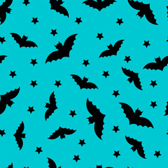 Seamless halloween pattern with bats on a purple background