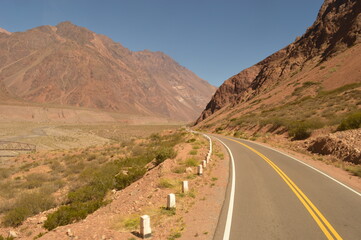 Driving and hiking in the Andes Mountains between Chile and Argentina on the way to Mendoza