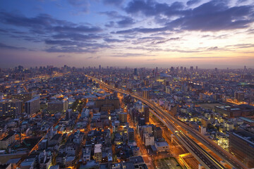 Fototapeta premium 大阪西区から見る市内の夜明け