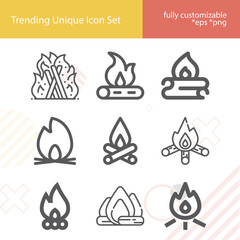 Simple set of bonfire related lineal icons.
