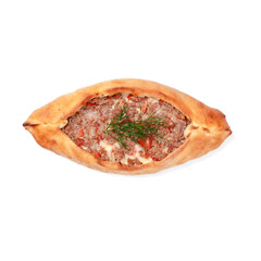 Boat khachapuri isolated on white top view