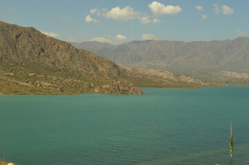 Obraz premium Driving and hiking in the Andes Mountains between Chile and Argentina on the way to Mendoza