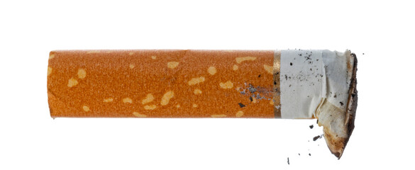 Extinguished cigarette butt isolated on white background
