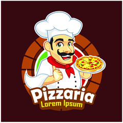 pizza logo cartoon in vector