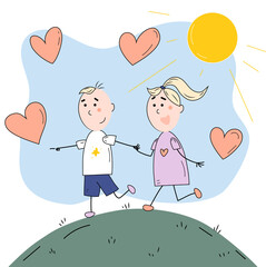 Hand drawn boy and girl. Vector