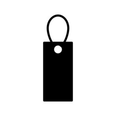 Blank black paper price tag. label icon with cord on white background