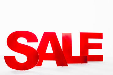 Red sale lettering on white background