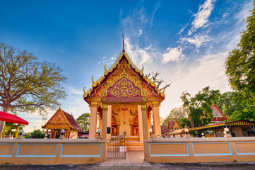 Fototapeta na wymiar Lopburi / Thailand / July 5, 2020 : Wat Yang Na Rang Si, you can come and pay respect to monks And can also watch ancient ships Located inside the pavilion It's like a museum.