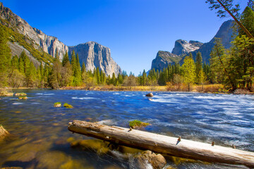 Yosemite Merced River el Capitan and Half Dome