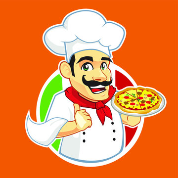 pizza logo cartoon in vector