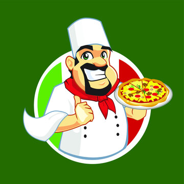 pizza logo cartoon in vector