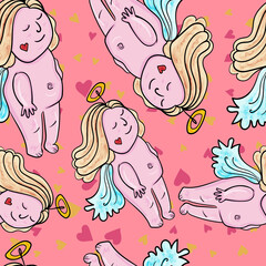 Funny little Cupid Vector Pattern background Seamless. Romantic illustration