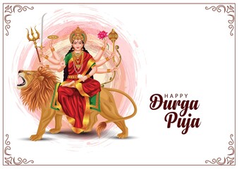 indian God durga in Happy Durga Puja Subh Navratri background. vector illustration