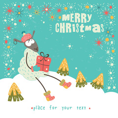 Christmas print with cute sheep.