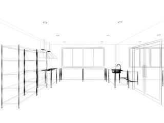 abstract sketch design of kitchen room ,3d rendering